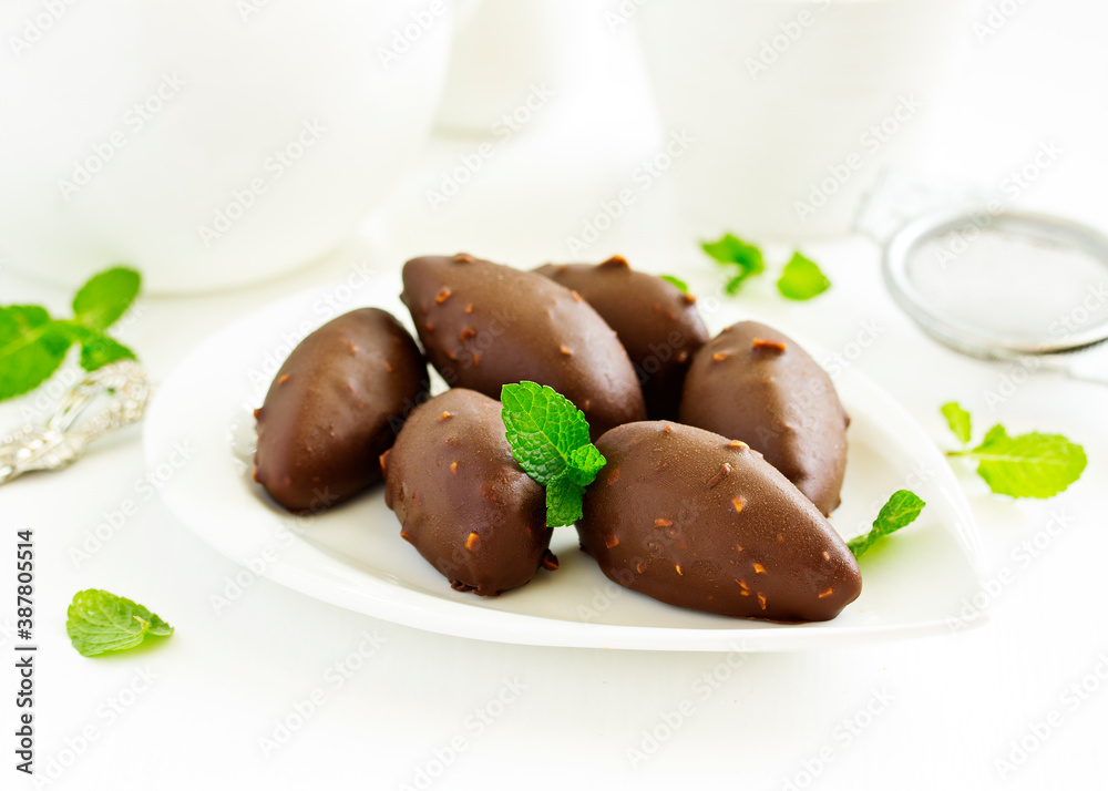 Homemade curd snacks with chocolate .. Selective focus. Homemade curd snacks with chocolate .. Selective focus.
