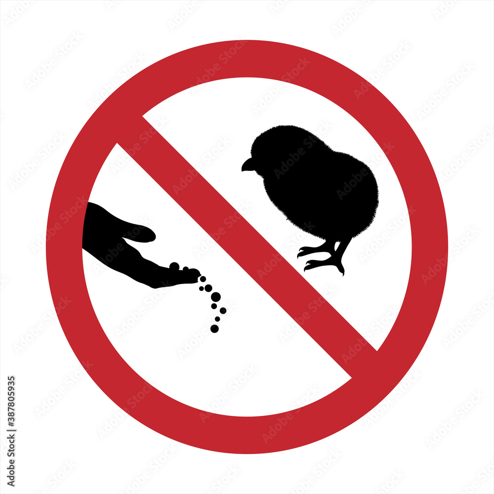 Vector silhouette of do not feeding chicken mark on white background