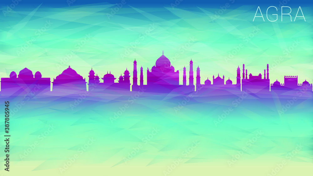 Agra India. Broken Glass Abstract Geometric Dynamic Textured. Banner Background. Colorful Shape Composition.