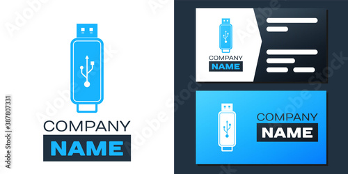 Logotype USB flash drive icon isolated on white background. Logo design template element. Vector.