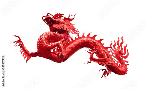 Photography Chinese golden red dragon isolated on white with clipping path