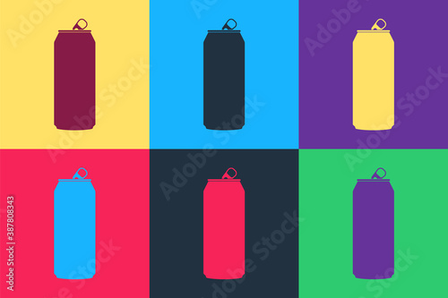 Pop art Aluminum can icon isolated on color background. Vector.