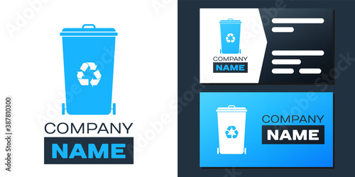 Logotype Recycle bin with recycle symbol icon isolated on white background. Trash can icon. Garbage bin sign. Recycle basket icon. Logo design template element. Vector.