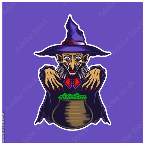 halloween horor pumpkin vampire logo illustration
