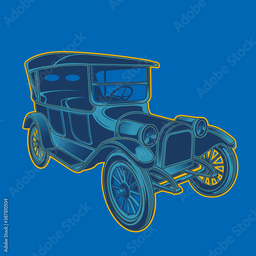 Vintage illustration pop art car issolated retro mascot design