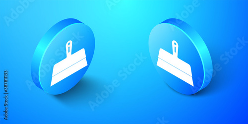 Isometric Putty knife icon isolated on blue background. Spatula repair tool. Spackling or paint instruments. Blue circle button. Vector.