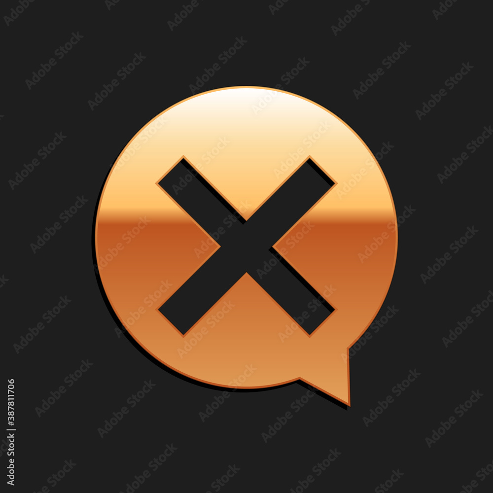 Obraz premium Gold X Mark, Cross in circle icon isolated on black background. Check cross mark icon. Long shadow style. Vector.