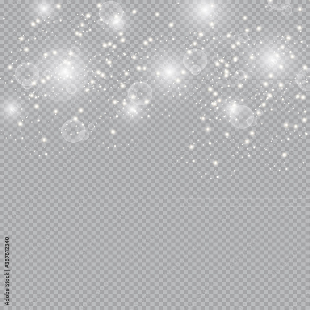 Glow light effect. Vector illustration. Christmas flash dust. White sparks and glitter special light effect. Vector sparkles on transparent background. Sparkling magic dust particles Glow light effect. Vector illustration. Christmas flash dust. White sparks and glitter special light effect. Vector sparkles on transparent background. Sparkling magic dust particles