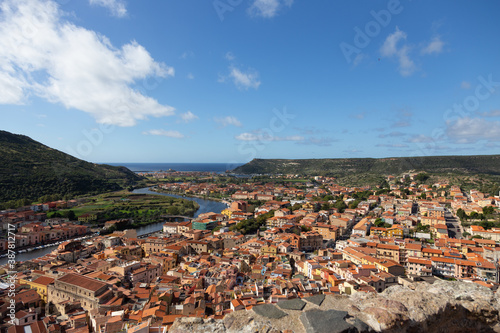 City landscape of Bosa and the river temo, from the medieval castle