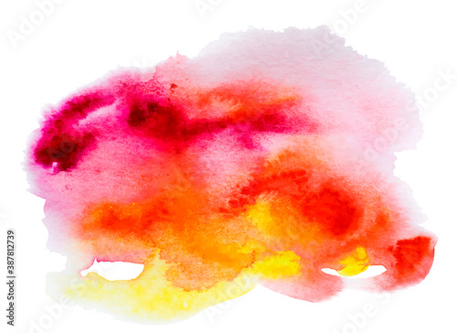 Textured pink, red, orange and yellow watercolor paint brush stroke, hand drawn eps10 vector illustration isolated on white background