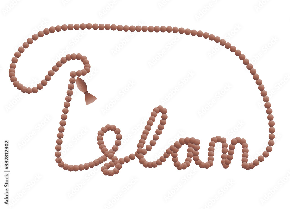 The word islam written from a tasbih or prayer beads. Islamic logo icon. Flat vector style design. The word islam written from a tasbih or prayer beads. Islamic logo icon. Flat vector style design.
