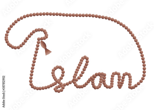 The word islam written from a tasbih or prayer beads. Islamic logo icon. Flat vector style design.