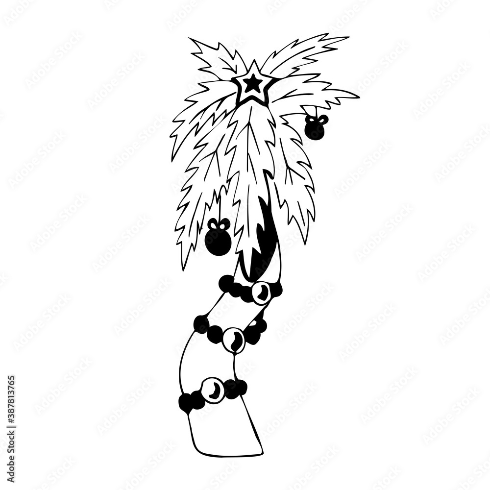 Tropical Christmas. Palm tree decorated with Christmas toys, isolated