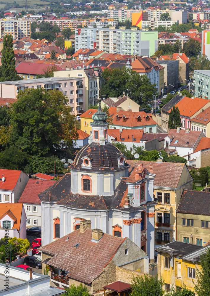 Obraz premium Aerial view of the Chram svateho Vaclava church in Litomerice, Czech Republic