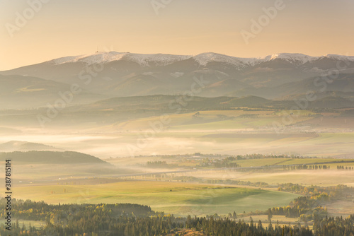 Fototapeta Naklejka Na Ścianę i Meble -  Beautiful Landscape View Over Pasture and Hills at Slovakia High Tatra Mountains