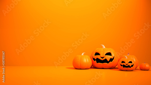 3D rendering oragne pumpin on  orange color background.minimall concept. photo