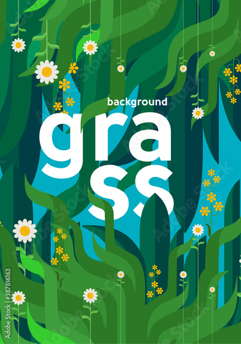 The inscription is a grass in the center and plant elements envelop this inscription. Flat vector illustration