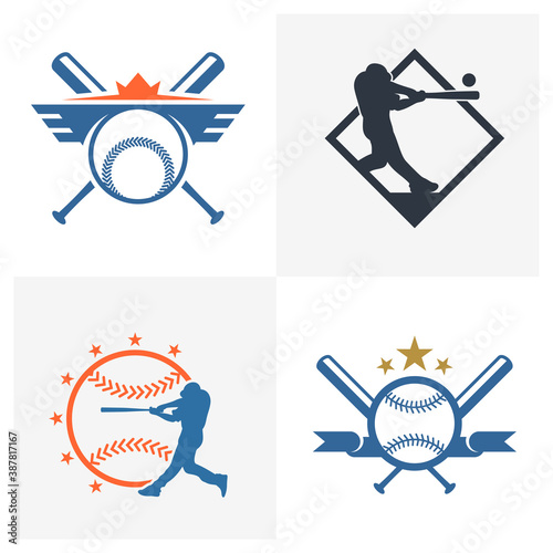 Set of Baseball emblem design vector, Baseball Logo design template, Symbol icon, Illustration