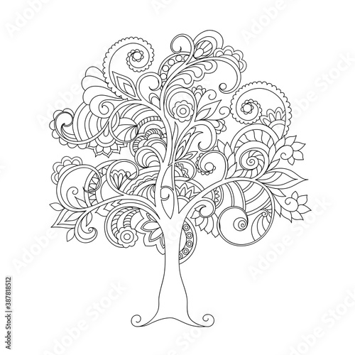 contour draving in zen style doodle tree