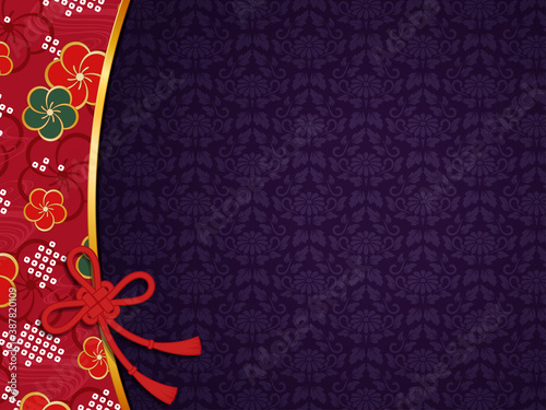 梅の和柄と几帳結びの和風フレーム_イラスト