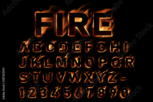 Fire alphabet on black background
