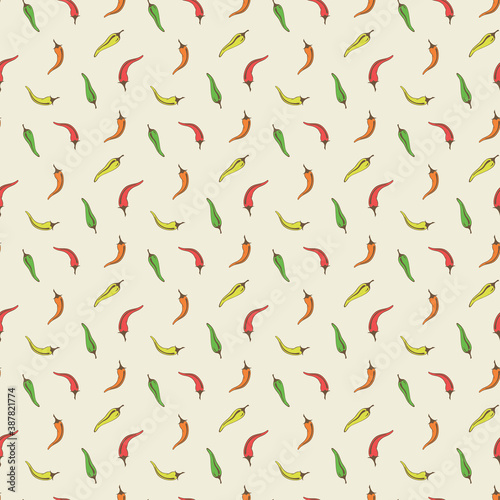 Chili peppers cartoon seamless pattern in retro style 