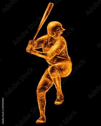 Canvas Print Silhouette image of a baseball player with a bat isolated on a black background