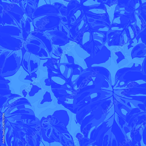 Tropical seamless pattern on animalistic texture. Jungle exotic summer print. Summer tropical leaf. Tropical flower fashion pattern. Floral tropic illustration. Vector seamless pattern.	