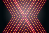 Hologram, red neon lines in the form of the letter X on a dark background, 3D illustration, 3D render