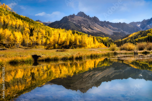 Mt Sneffels reflecting in the Beaver Pond in the San Juan Mountains