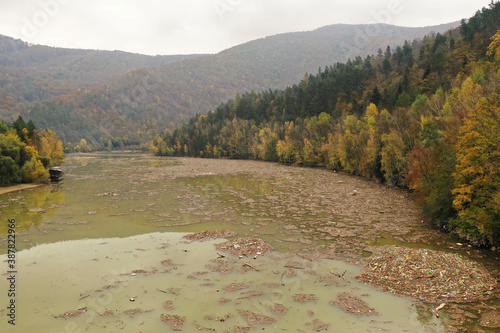 Aerial view of the polluted Ruzin reservoir in Slovakia photo