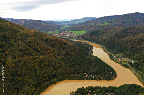 Aerial view of the polluted Ruzin reservoir in Slovakia photo