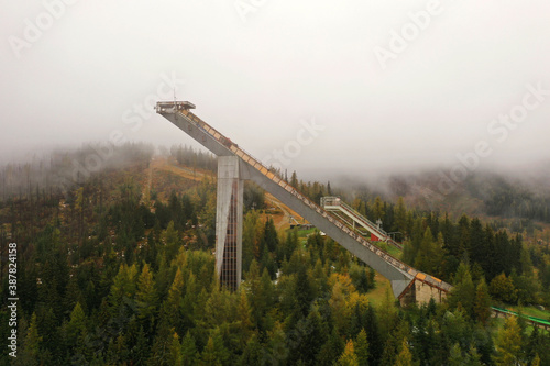 Fototapeta Naklejka Na Ścianę i Meble -  Aerial view of the ski jump at Strbske Pleso in Slovakia