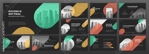 Business powerpoint presentation templates set. Use for modern keynote presentation background, brochure design, website slider, landing page, annual report, company profile.