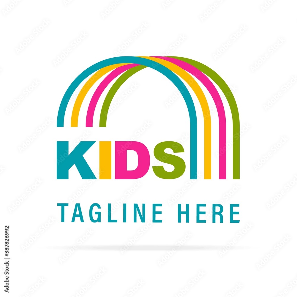 Abstract kids art logo with colorful letter and rainbow on white background.Creative design template icon for kindergarten, playground, kids centre, childrens zone, baby shop.Vector illustration. Abstract kids art logo with colorful letter and rainbow on white background.Creative design template icon for kindergarten, playground, kids centre, childrens zone, baby shop.Vector illustration.