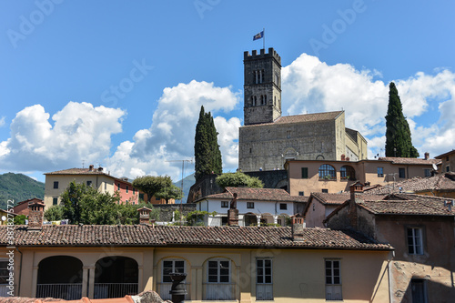 View over the old town of Barga and its cathedral and bell tower. Barga is a medieval and renaissance city in Garfagnana, Tuscany - Italy photo