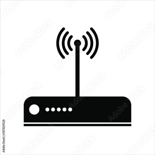 Router icon. Internet network modem symbol. Black isolated vector illustration.
