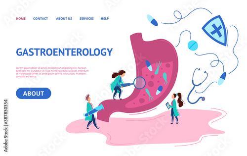 Gastroenterology Concept Card Landing Web Page Template. Vector