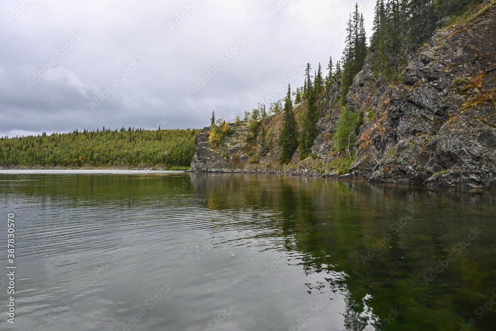 Obraz premium Taiga river among the Virgin Komi forests.