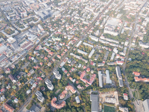 aerial view of autumn town