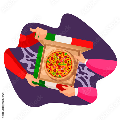 Cartoon Color Pizza Delivery Service at Home Concept. Vector