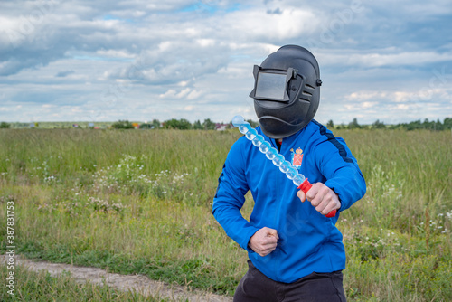 Ustye, Vologda Oblast, Russia July 20, 2020: Purposeful Person Athletic Person Outdoors Workout Outdoors Goal Achievement photo