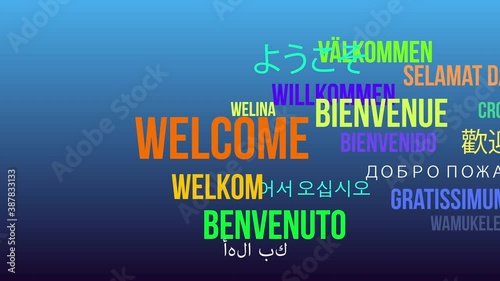 Welcome In Multi Language Animation on Solid Background and Green Screen photo