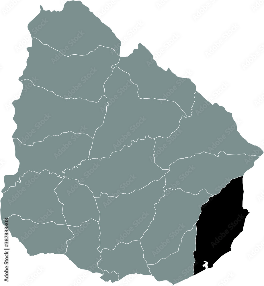 Black Location Map of the Uruguayan Department of Rocha within Grey Map of  Uruguay