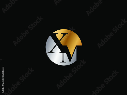 XM initial logo letter with circle shape silver color vector design, logo design for business name.