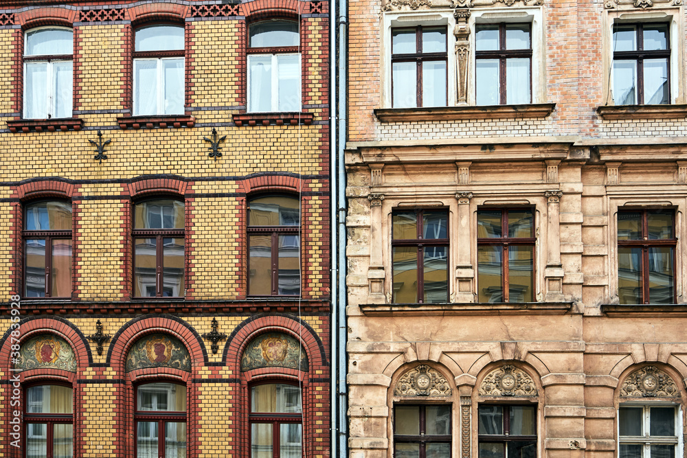 fragment of the facade of historic tenement houses fragment of the facade of historic tenement houses