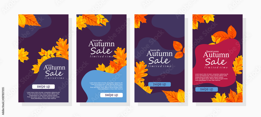 abstract set of autumn sale banners with leaves for social media posts stories 