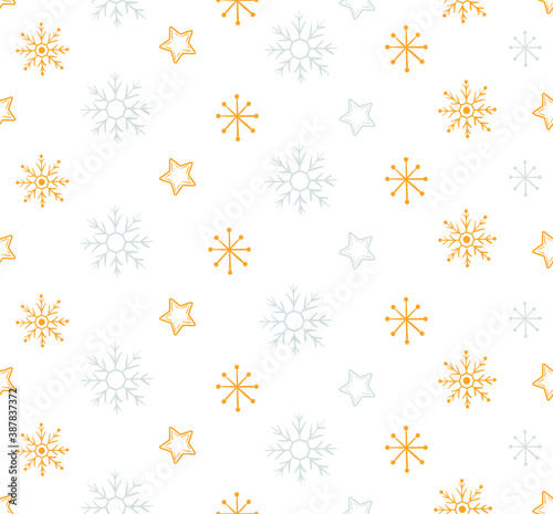 Wallpaper Mural Christmas seamless pattern with gold and silver snowflakes on white background, vector Torontodigital.ca