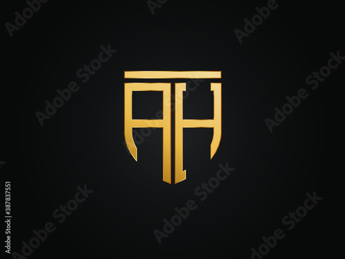 AH Logo monogram with emblem shield shape design isolated gold colors on black background