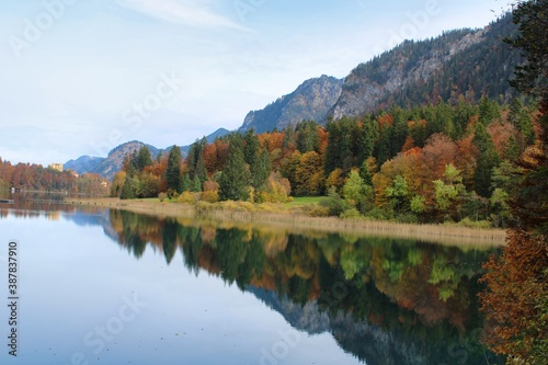 A beautiful day in autumn at Alpsee in Bavaria close to Neuschwanstein castle